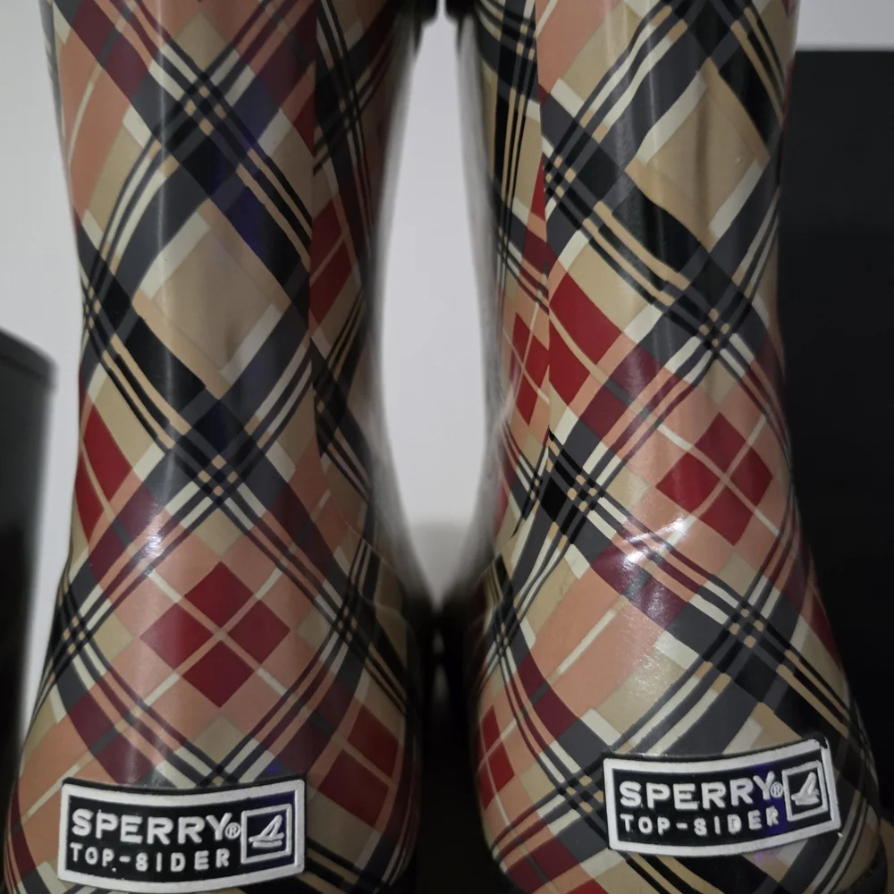 Sperry Top Sider Plaid Winter Rain Boots - Red, Black, Tan